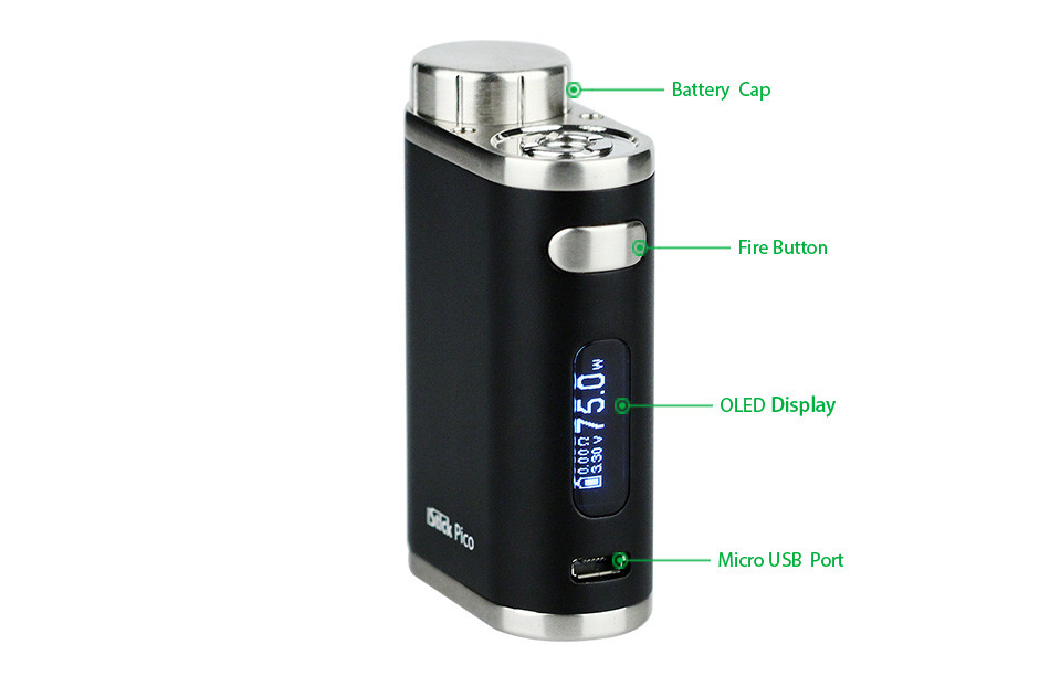 Девайс Eleaf iStick Pico 75W TC - Батарейный блок для электронной сигареты. Оригинал Eleaf, Черный
